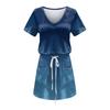 Women's Casual Printing Drawstring High Waist V-neck Short Sleeve  Dress