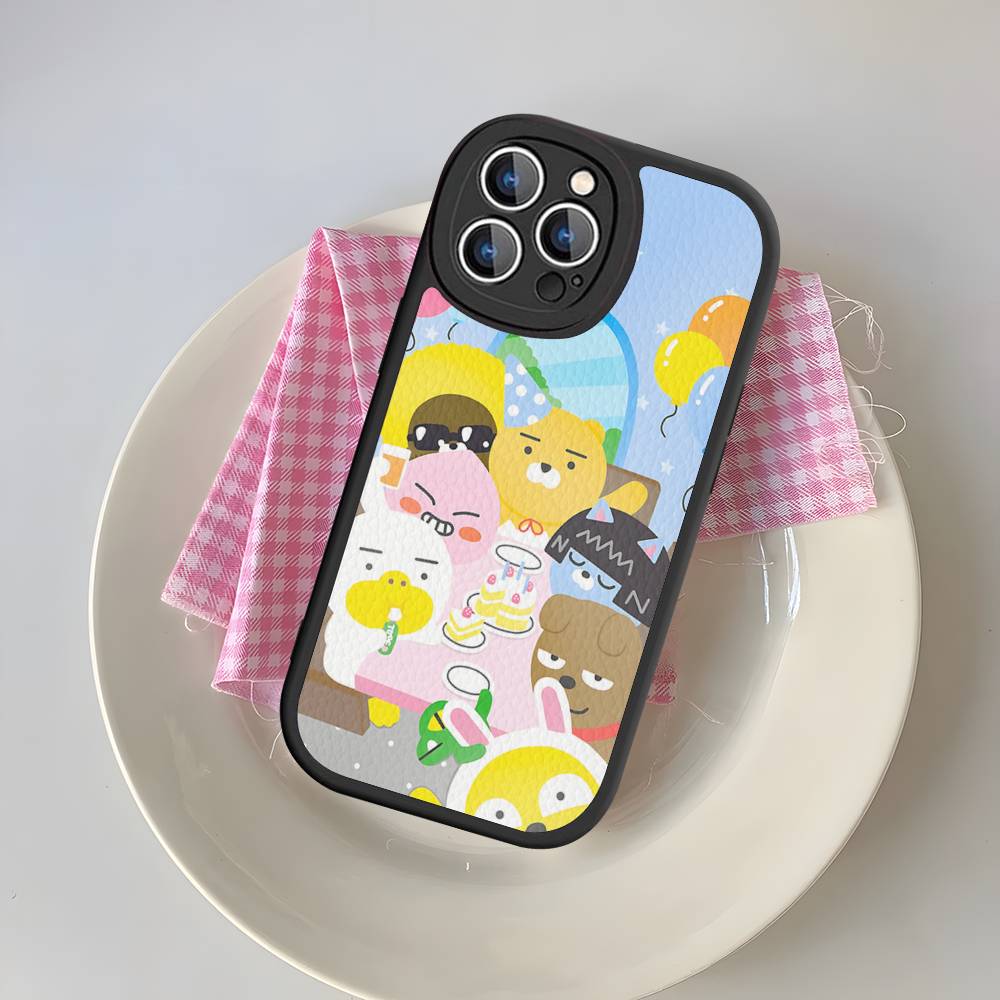 Cartoon K-KAKAO CUTE F-FRIENDS Phone Case For IPhone 16 15 14 13 12 11 Pro Max Plus 16E Soft Leather Cover