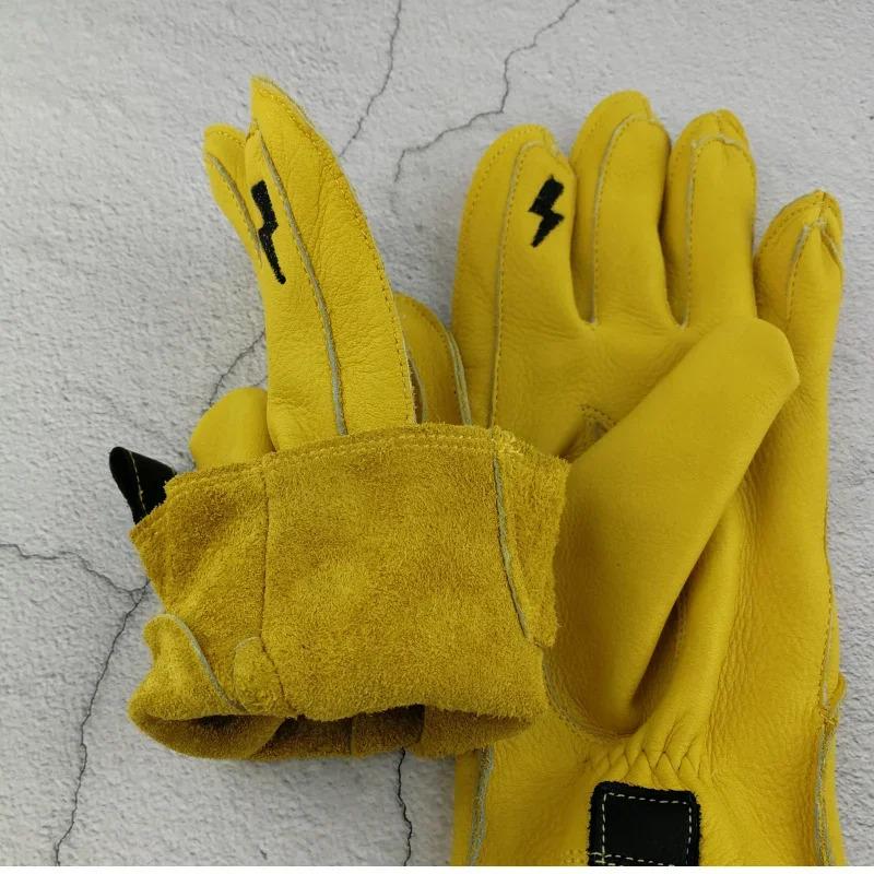 Unisex Motorcycle Rider Cowhide Gloves Classic Black & Yellow Vintage Leather Cycling & Outdoor Riding heavy Duty Work Luvas