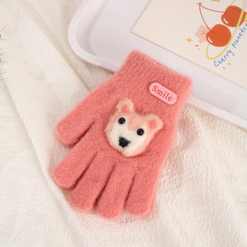 Детские зимние перчатки в корейском стиле с милым медведем - Теплые, Защищающие от холода, Пятипалые для мальчиков и девочек