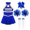 Kids Girls Shiny Cheerleading Costume Schoolgirls Dance Dress Uniform Complete Outfit with Pom Poms for Halloween Party
