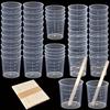 30Ml/1Oz Plastic Measuring Cups Made of Transparent Epoxy Resin Mixed Cups with 50 Wooden Mixing Sticks, Suitable for Resin, Epoxy Resin, Stains