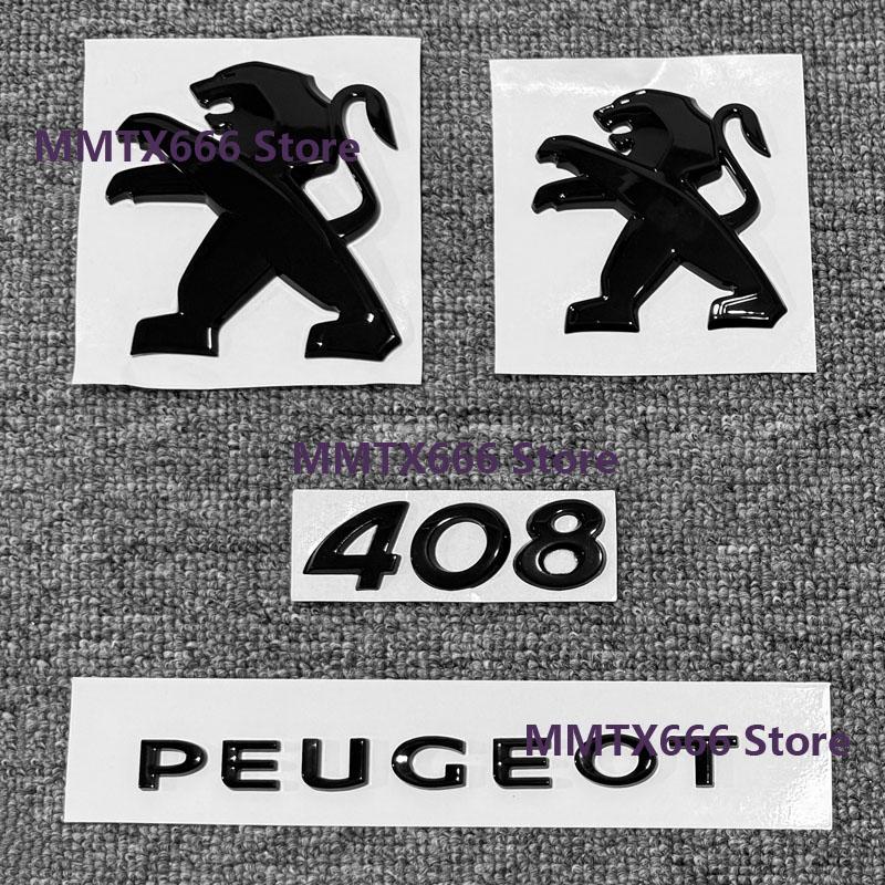 Black Car Front Grille Logo Emblem Auto Rear Trunk Badge Cover for Peugeot 308 408 Stickers Modified Accessories