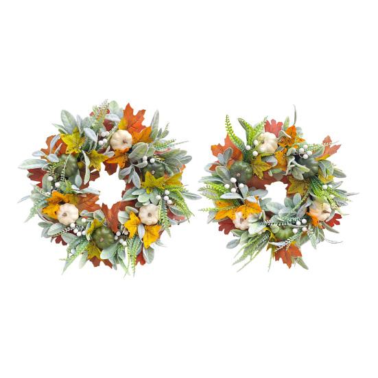 Simulated Wreath Autumn Maple Leaf Pumpkin Pine Cone Berry Wreath
