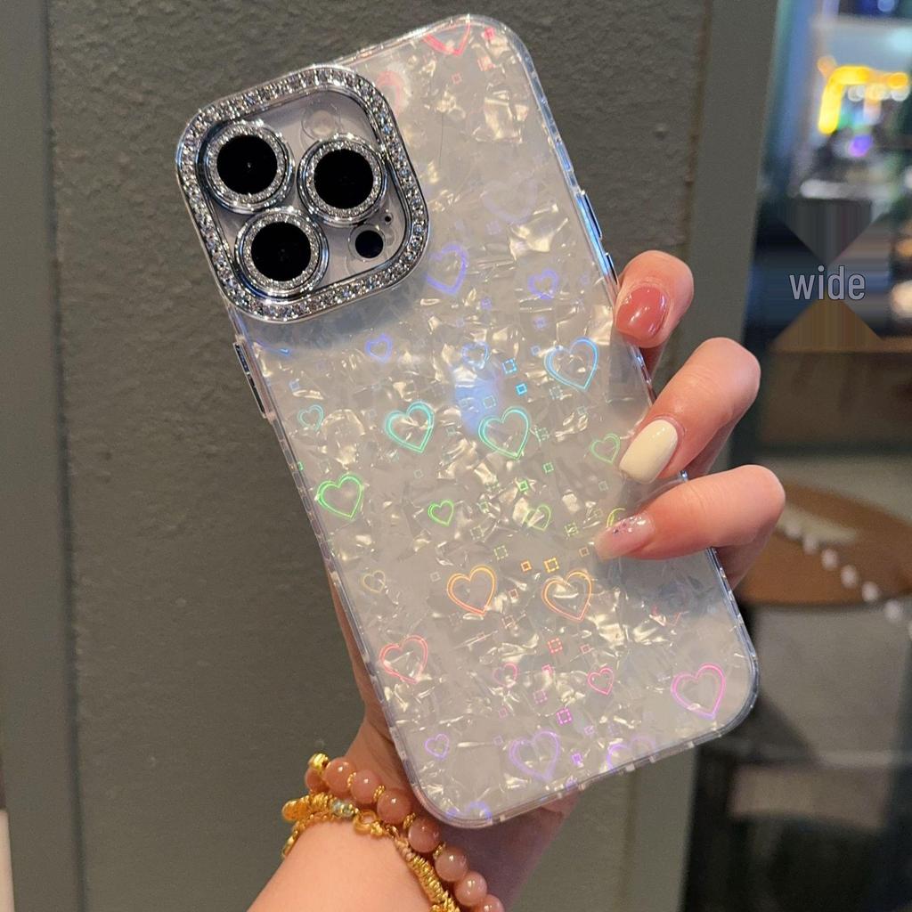 Shell Pattern Rhinestone Precision Hole Case for iPhone 17 Pro Max, Compatible with Apple 15, Premium Feel, Fits 14/13 Pro