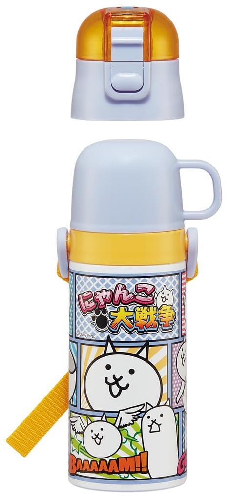 Skater Бутылка для воды из нержавеющей стали для питья прямо из горла 420 мл, чашка для питья 350 мл, Кот Великий Воин 23, легкий тип, для мальчиков, малый объем, бутылка для воды