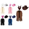 Unisex Kids Cowgirl Costume Open Waistcoat Chest Stud Tassels Fringed Hem Vest Felt Cowboy Hat Square Scarf Set