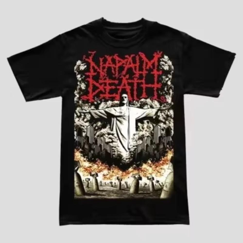 2025 Новая футболка Napalm Death Grinding Heavy Metal Хлопок Круглый вырез Уличный Хип-хоп Стиль Топ Ретро Удобная Уличная футболка