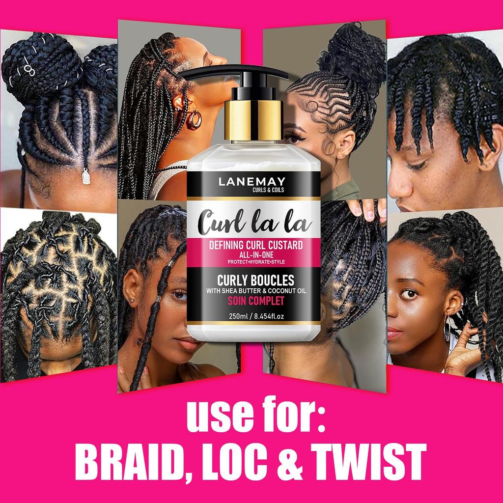 Curl Defining Cream-Deeply Hydrate And Moisturize-Prevent Frizz-Define Curls-Use For Hair Braid, Loc & Twist, 250ml