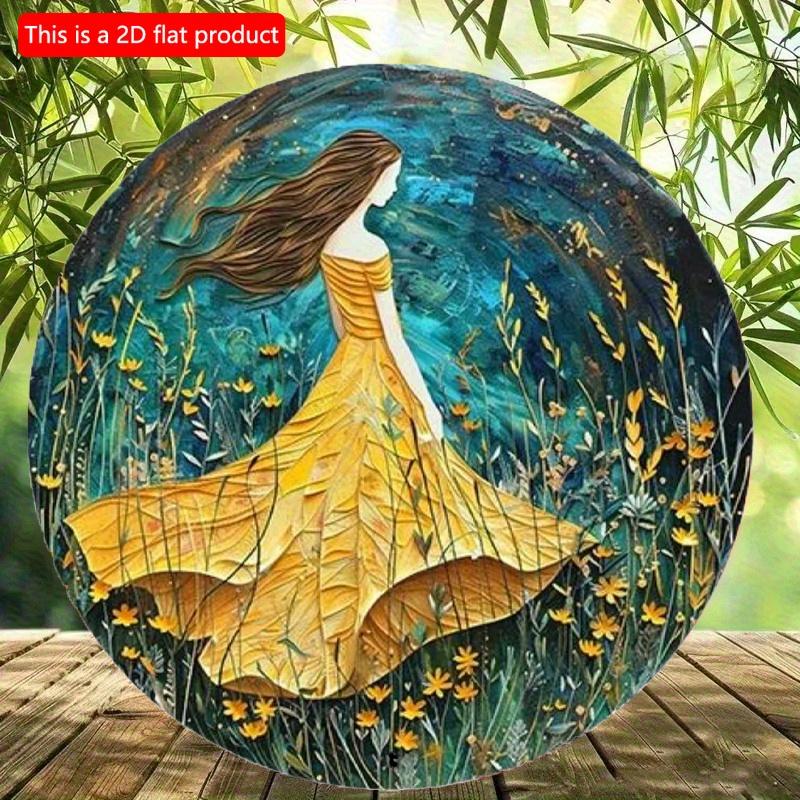 2d Flat 20*20cm, Round Wooden Wall Painting Art Sign, Fantasy Theme, for Home, Kitchen, Garden, Bedroom, Bar Decor.
