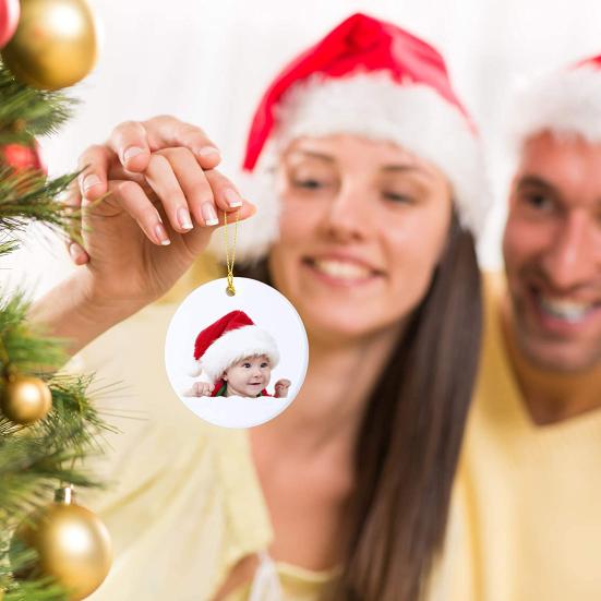 6/12 шт. Рождественский сублимационный-заготовка керамический кулон Белый круглый керамический подвес с золотой нитью для рукоделия Рождественская елка Персонализированный