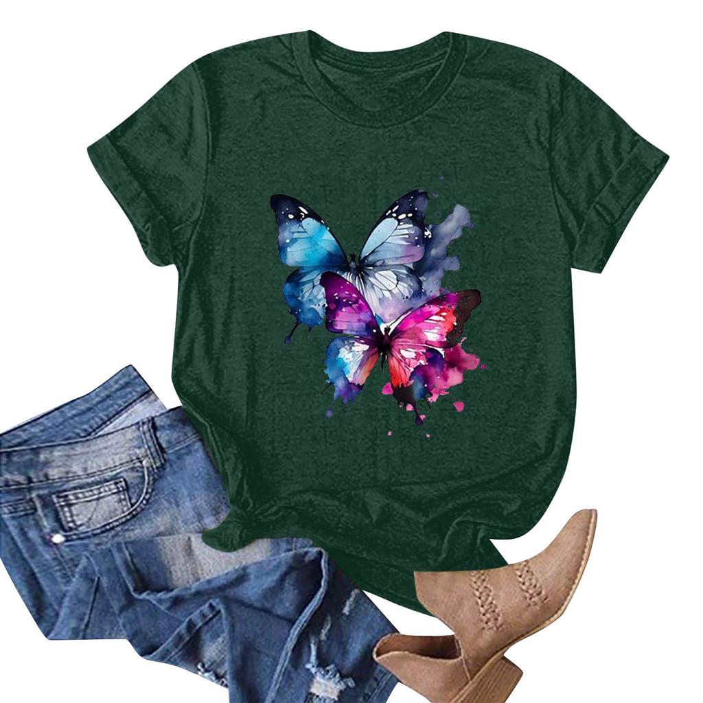 Женская мода, повседневный пуловер с круглым вырезом и принтом, футболка с короткими рукавами, топ