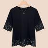 Summer Lace Stitching Round Neck Short-sleeved T-shirt Women's Simple and Versatile Solid Color Top