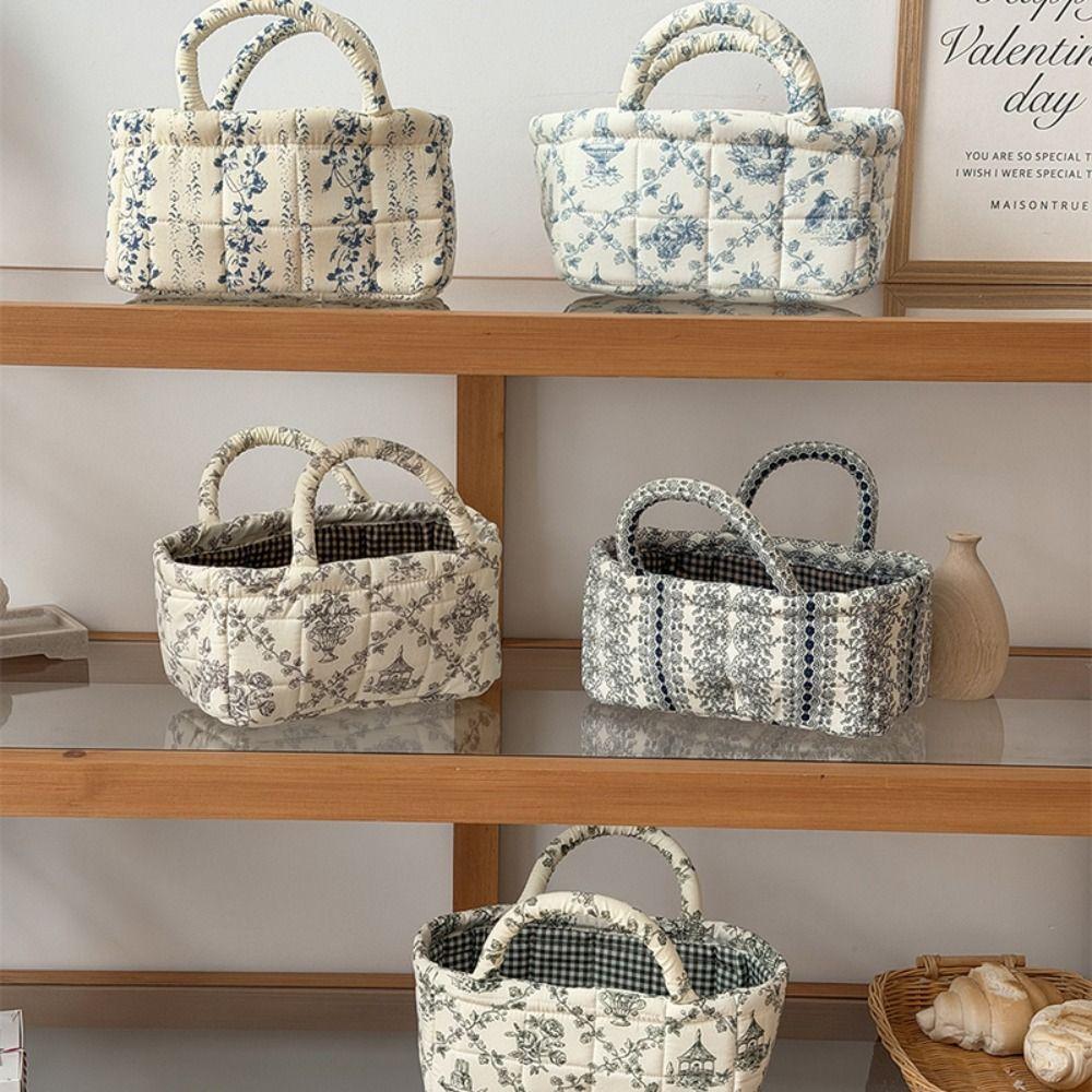 Large Capacity Laundry Storage Basket Hand-held Floral Organizers Basket Desktop Storage