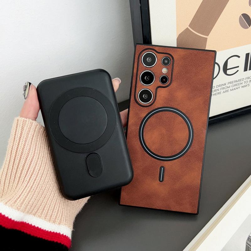 Для Samsung S25 Ultra S24 S23 S22 Plus чехол для телефона однотонный кожаный матовый ударопрочный тонкий магнитный беспроводной зарядный чехол