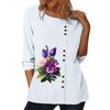 Женский белый хлопковый повседневный топ с длинными рукавами, 6 яркими цветочными принтами и круглым вырезом