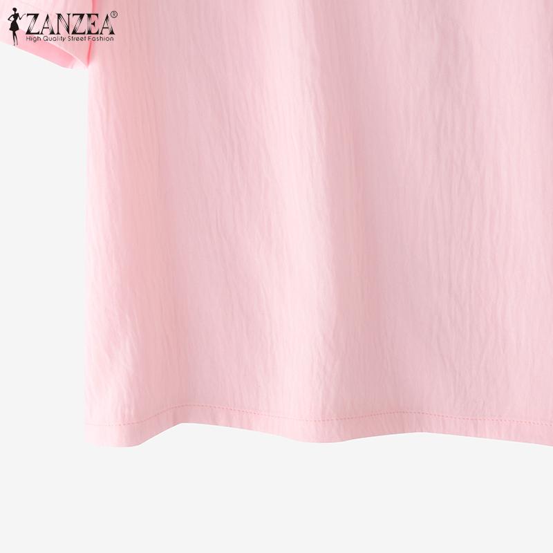 ZANZEA Женские повседневные футболки с круглым вырезом, однотонные, с коротким рукавом