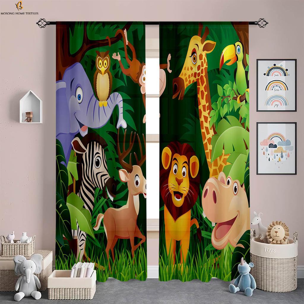 Forest Animal Cartoon Printed Curtains Polyester Fiber Curtains Children's Room Living Room Study Dormitory Decorative Curtains