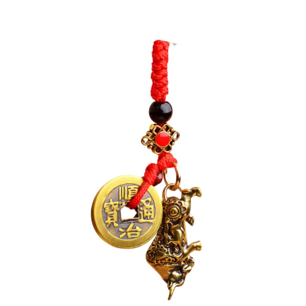 2Pcs Brass Material Five Emperors Money Keychain Fengshui Pendant Personal Accessories