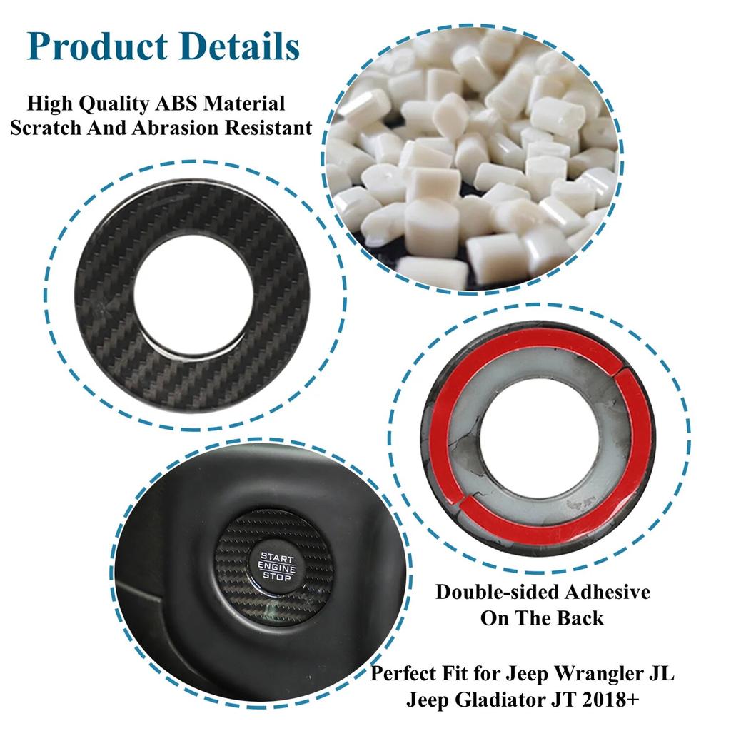 Car Start Stop Button Knob Switch Decoration Ring for Jeep Wrangler JL Gladiator JT 2018-2022 Interior Mouldings Accessories