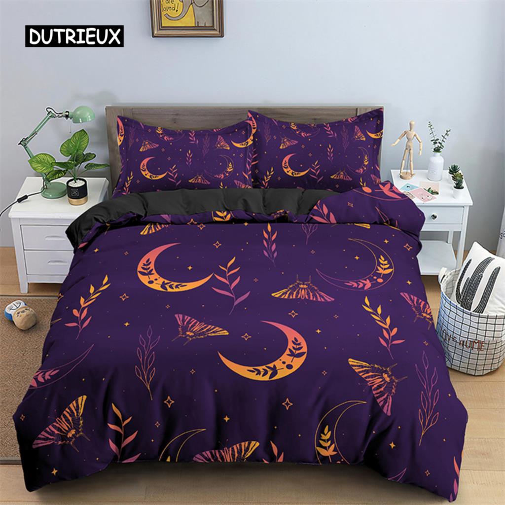 Комплект постельного белья с бабочками, полный размер King Size, хиппи, бохо, моль, пододеяльник из микрофибры, анималистичный, ботанический, психоделический, звездное небо, пододеяльник