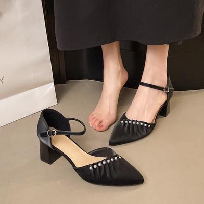 Босоножки на высоком каблуке для женщин Обувь Закрытый носок Костюм Женский Бежевый С мелким вырезом Универсальные Эспадрильи Платформа 2025 Лето Средний Высокий