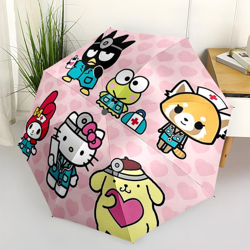 1pc Hello Kitty Nurse Theme Automatic Opening/Closing Umbrella with Convenient Portable Design, 8-Bone Iron Frame Outdoor Umbrella, Perfect Gift for F