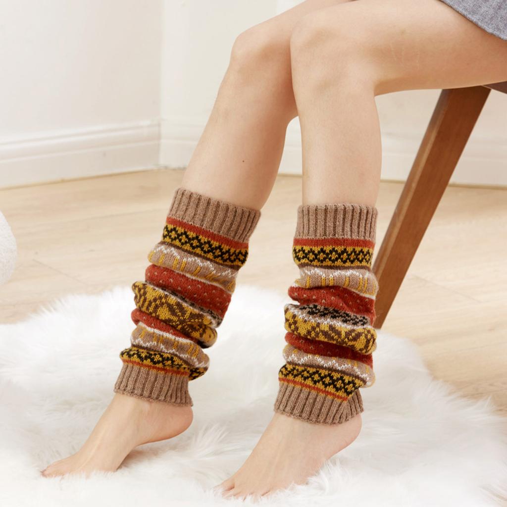 Зимние женские носки с принтом, вязаные теплые ножные браслеты, леггинсы, гетры, носки