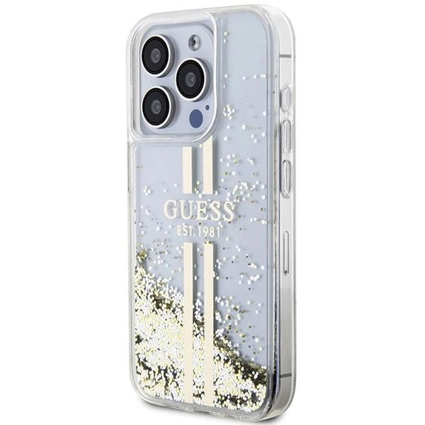 Guess Liquid Glitter Gold Stripes Case For Iphone 15 Pro - Transparent