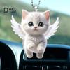 Angel Cat Pendant Rearview Mirror Ornament Car Decoration Cute White Kitten Pendant with Lanyard Whimsical Charm