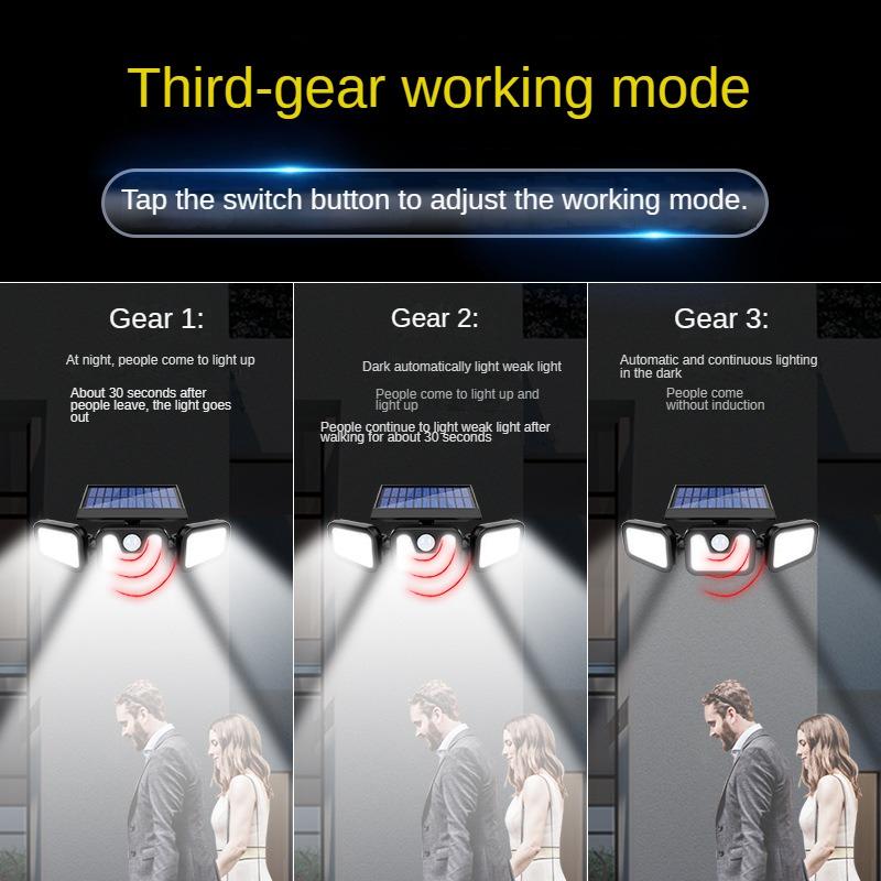 Садовый светильник на солнечной батарее с индукцией человеческого тела, светодиодный трехголовый настенный светильник, уличный водонепроницаемый садовый настенный светильник, светильник для дорожек
