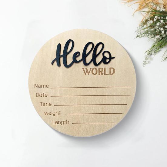 Деревянный знак «Здравствуй, мир, новорожденный», табличка «Имя, дата»