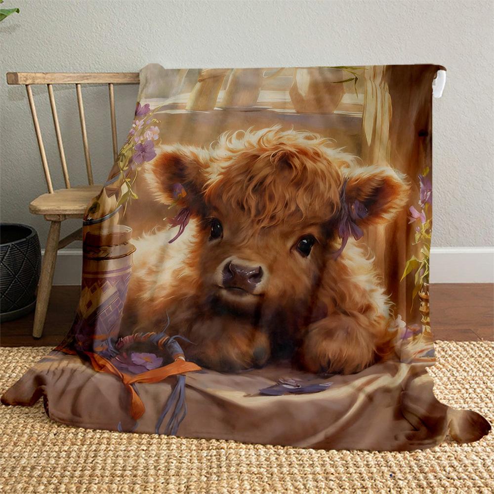 Cow Flower Outdoor Flannel Blankets, Outdoor travel, Home Blankets, Fan Gifts,Suitable for All Seasons, Christmas Gifts. R1127129