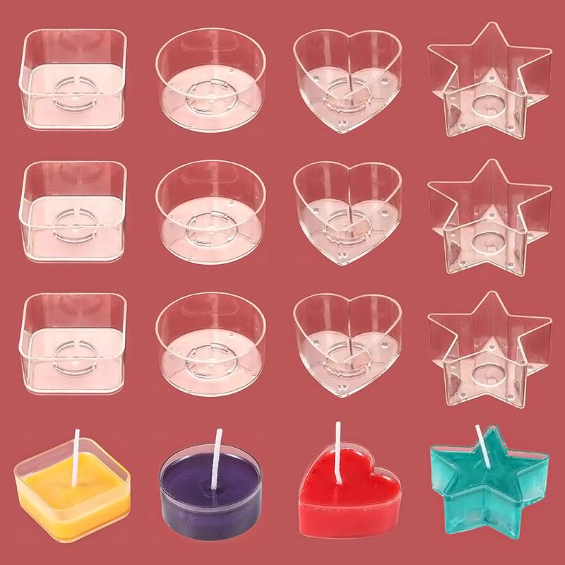 High Transparency Handmade Plastic Tealight Cups - Flame Retardant, Small Shell, Round, Square, Heart, Star Shapes, Single Pack