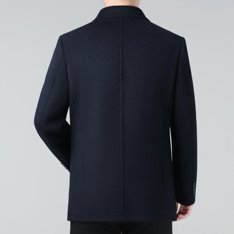 Двустороннее шерстяное кашемировое пальто для мужчин среднего возраста, утолщенное шерстяное пальто, ветровка средней длины с пуховой подкладкой для папы