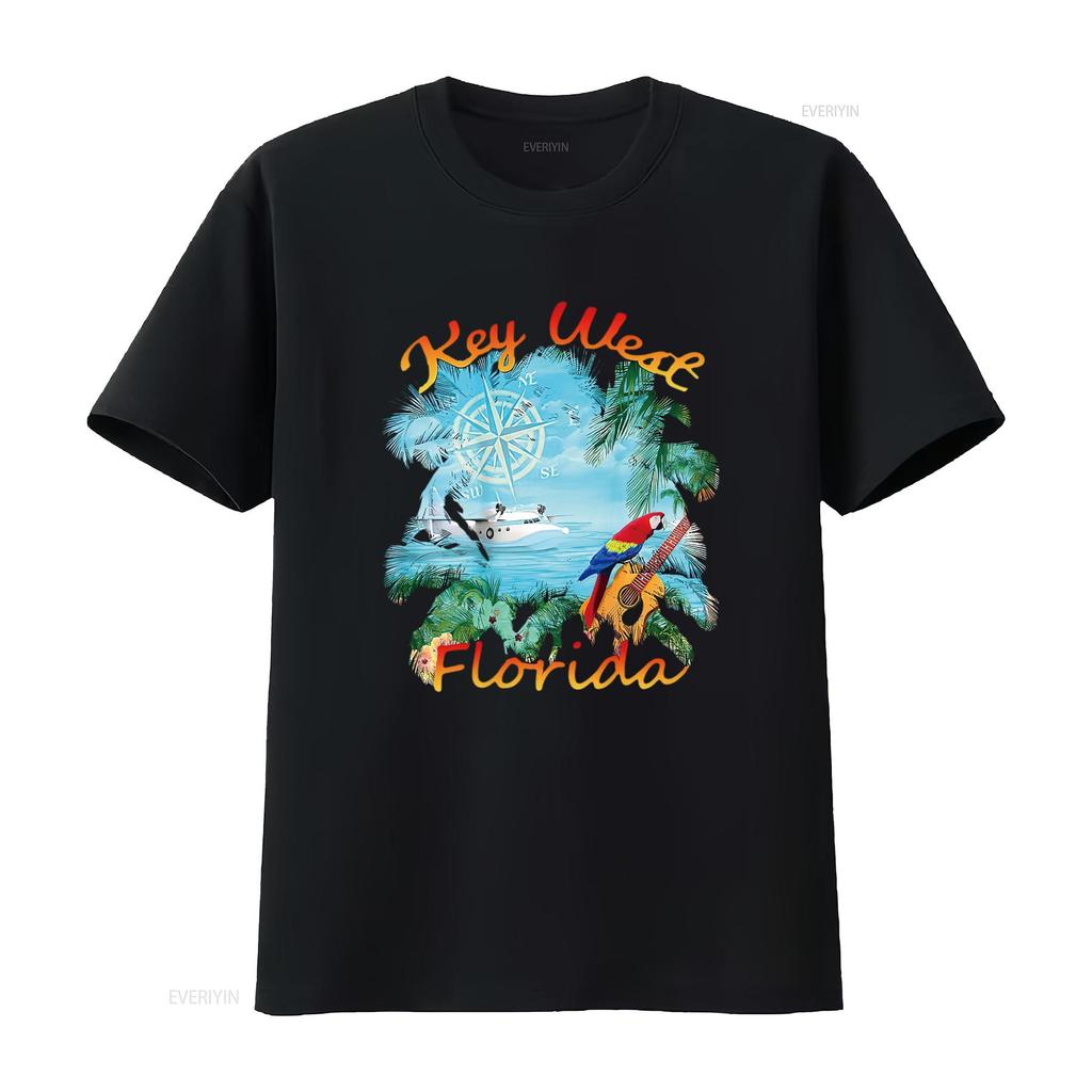 Mens Key West Island Music T Shirt White 2XL vintage Washed Versatile Casual Soft Unisex Comfortable designer clothes graphic