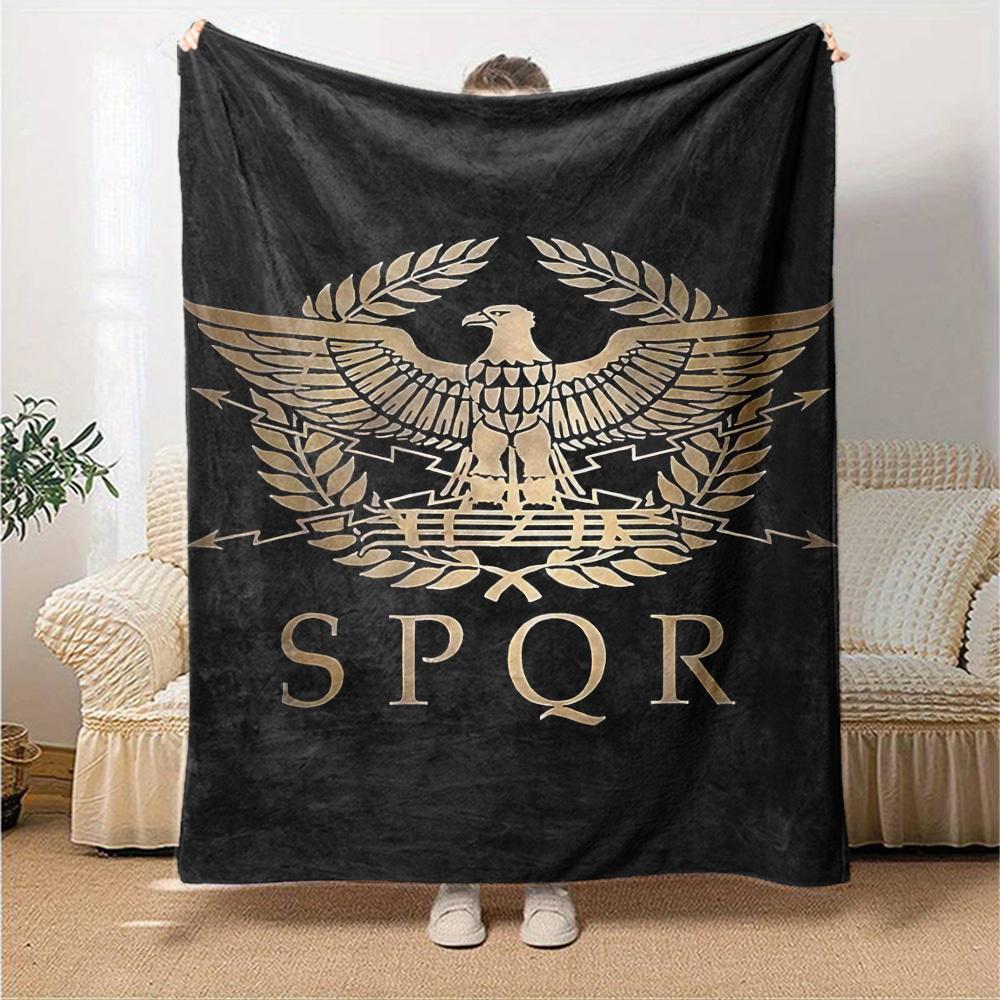 1 шт. Плед с орлом SPQR, Мягкий флис, Уютный, Всесезонный полиэстер, Идеально для дома, офиса