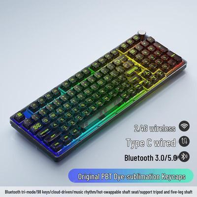Беспроводная Bluetooth-клавиатура с тремя режимами, 98 клавиш - Игровая, Киберспортивная, Офисная, PBT, Прозрачная, DIY-кастомизация