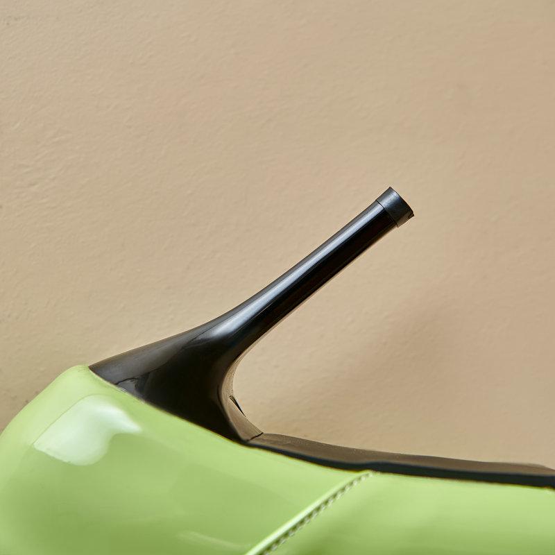 2024 Winter Slouch Boots for Women Shiny Patent Leather Mid Calf Heels Boots Stiletto Purple Green Rose Red Pleated Shoes