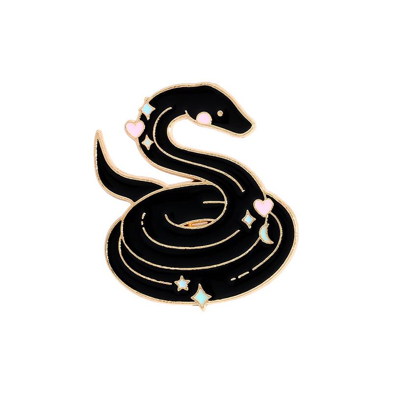 Black Snake White Enamel Pins Custom Myth Brooches Bag Clothes Lapel Pin Badge Animal Jewelry Gift For Kids Friends