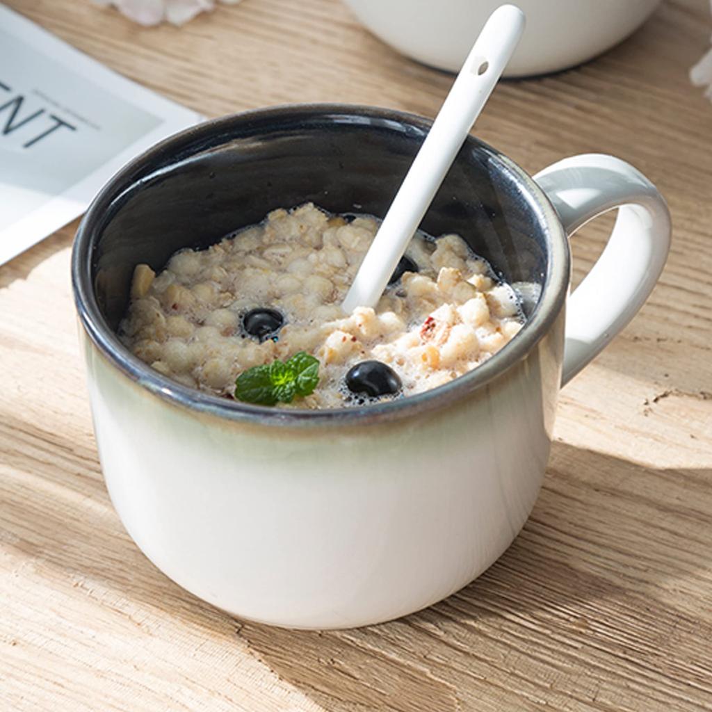 Очень большая фарфоровая кружка для овсянки с ручкой - широкая кофейная кружка, чашка для завтрака и тарелка для супа, керамическая кружка для молока, чая, фруктов, мороженого