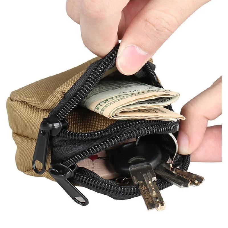 Nylon Double Zipper Pocket Coin Purse Men Tactical Molle Pouch Lightweight Outdoor Small Card Holder Keys Storage Belt Waist Bag
