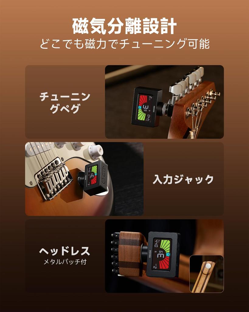 Donner Tuner Magnetic Clip Type Color Display High Precision for Black Guitar/Ukulele/Bass/Violin DT-10