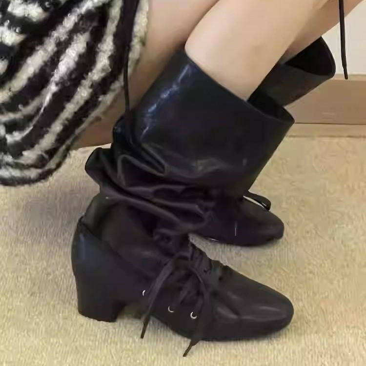 Retro Straps, New Niche Design Pants Boots, Thick Heel Thick-soled Boots, But Knee-pointed Lace-up Knight Boots