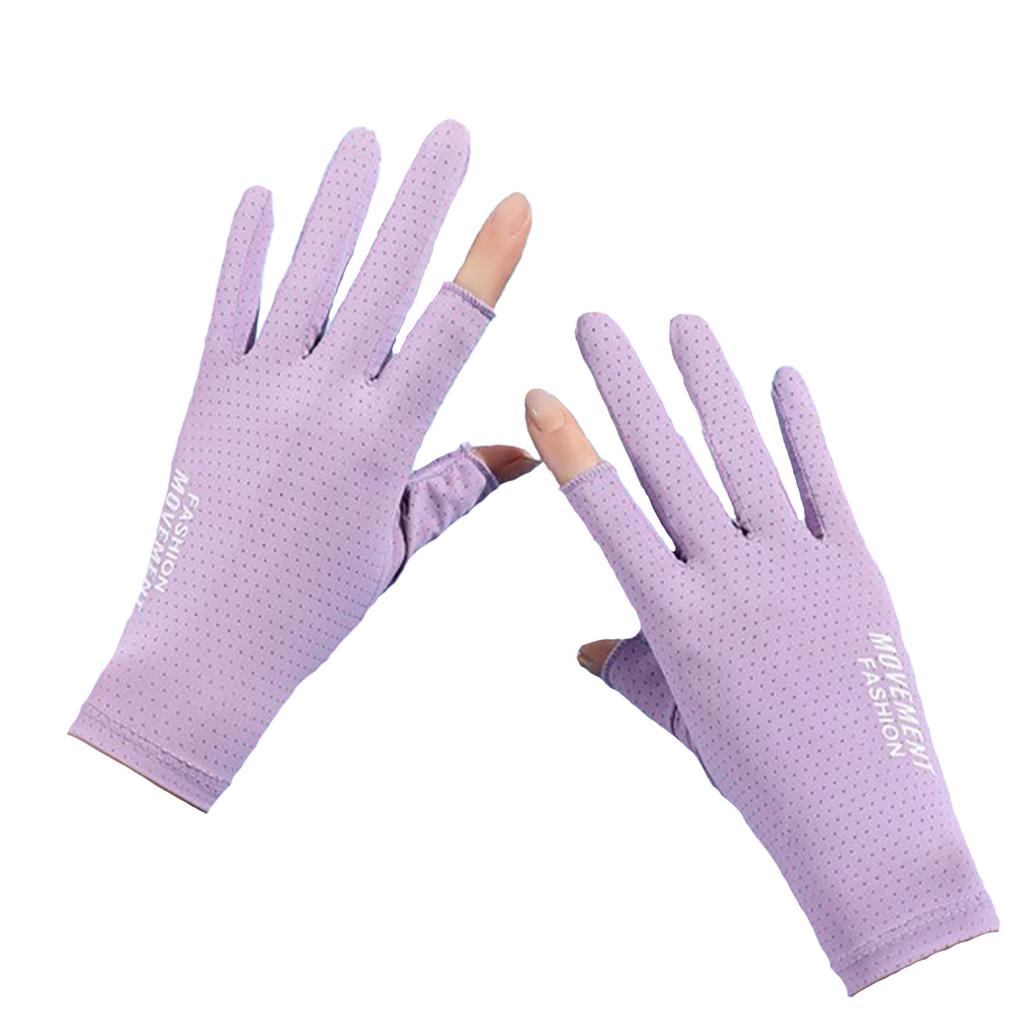 Women's Sunscreen Gloves Summer Outdoor Cycling Sports Driving Thin Ice Silk Sunshade Breathable Two-finger Fishing Gloves