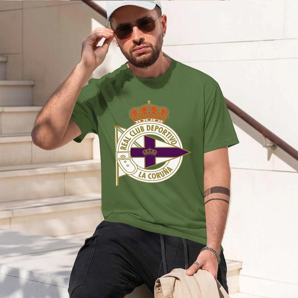 Real Deportivo La Coruna 2026 New Fashion Heavyweight Hot Selling Retro Printed Pattern Fun Round Neck Tshirt For Daily Comfort