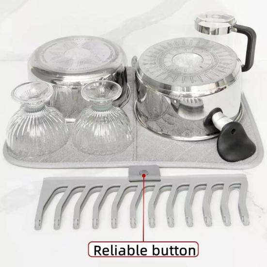 Складной коврик для сушки посуды Супервпитывающий коврик из микрофибры Подставка со штабелируемой полкой Нескользящий органайзер для кухонной столешницы для сушки и хранения