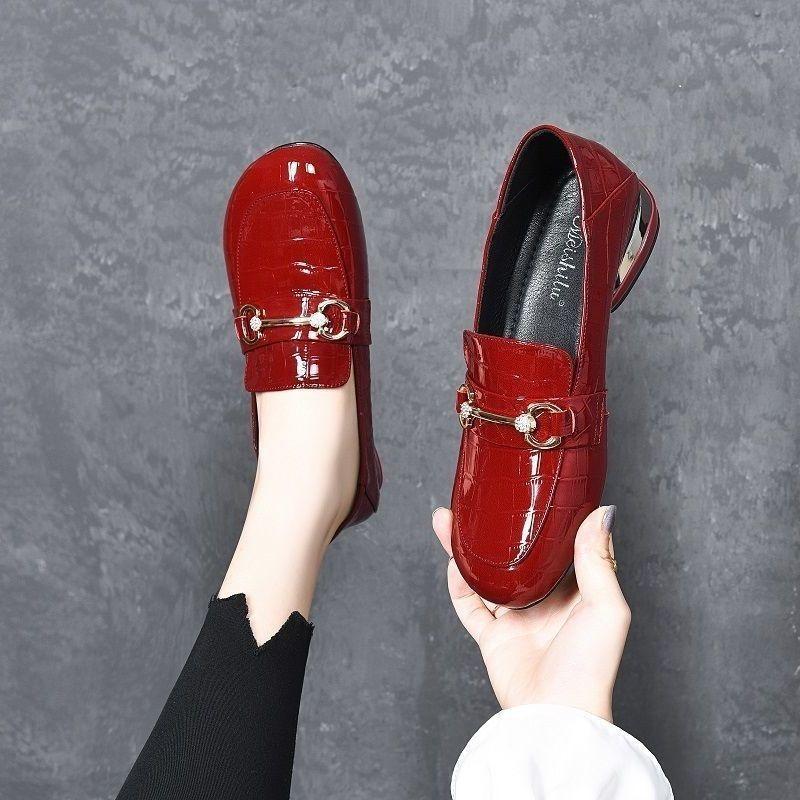 Женские туфли Ji с круглым носком из лакированной кожи на толстом каблуке, туфли-лоферы на толстом каблуке из мягкой кожи, маленькие кожаные туфли в британском стиле