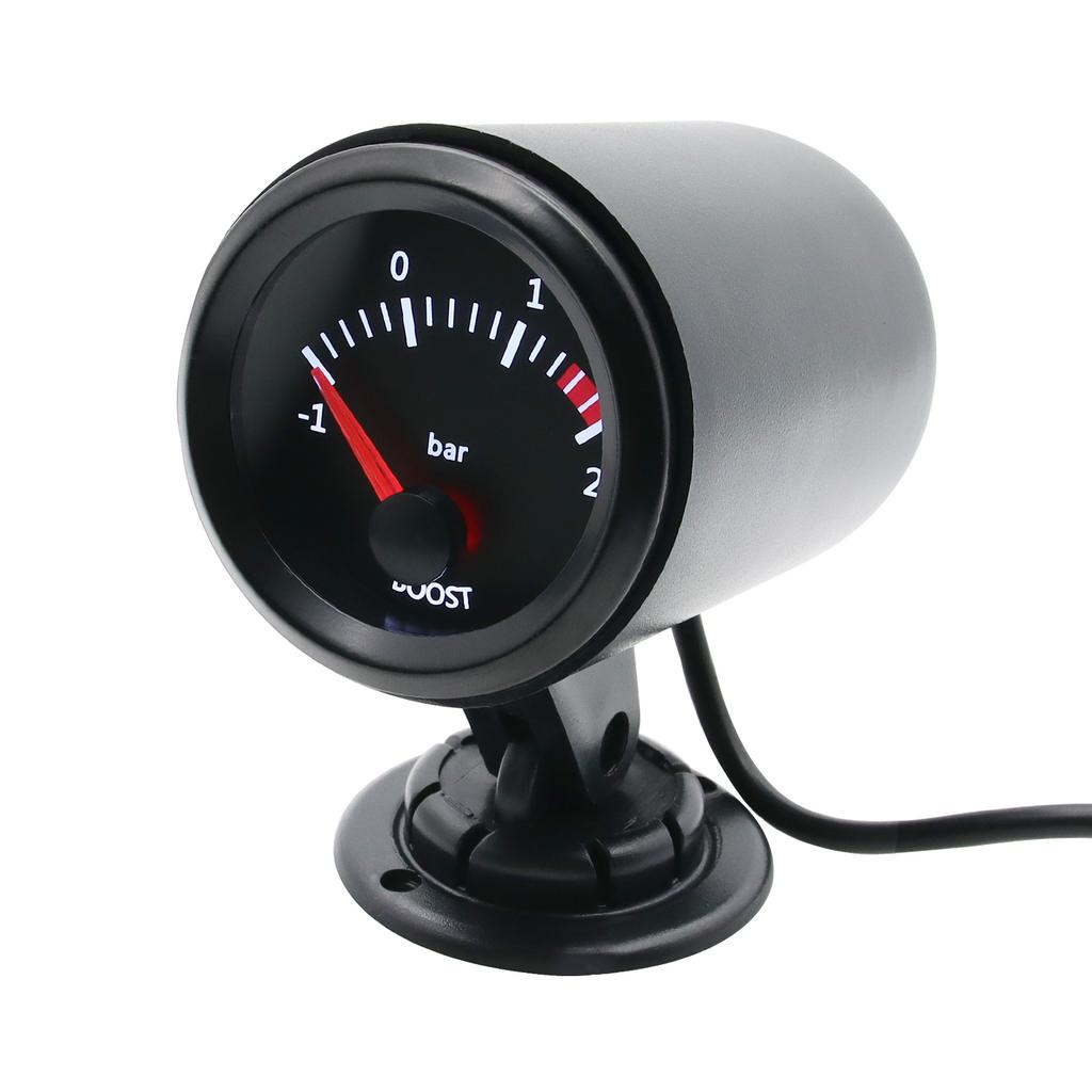 52mm Car Gauge White Backlight Pointer Boost Meter -1~2Bar Turbo Boost Gauge with T Tube PVC Hose for 12V Gasoline Vehicle