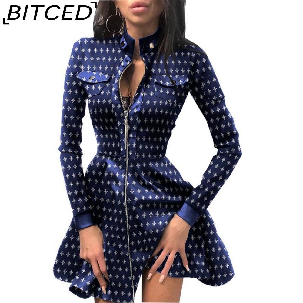 BITCED Модное женское кружевное мини-платье с длинным рукавом и молнией из искусственной кожи с большим подолом